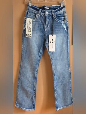Women’s Light Blue Embroidered Heart Wing Jeans